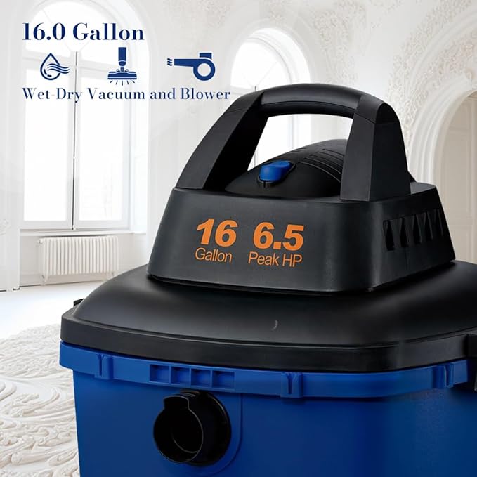 Koblenz Wet Dry Vacuum Cleaner, Large 16.0 Gallon Tank, 6.5 HP Powerful Vacuum for Dry and Wet Messes, Vacuum Cleaner and Blo