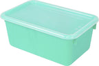 Storex Small Cubby Bins – Plastic Storage Containers for Classroom with Non-Snap Lid, 12.2 x 7.8 x 5.1 inches, Teal, (62412U0