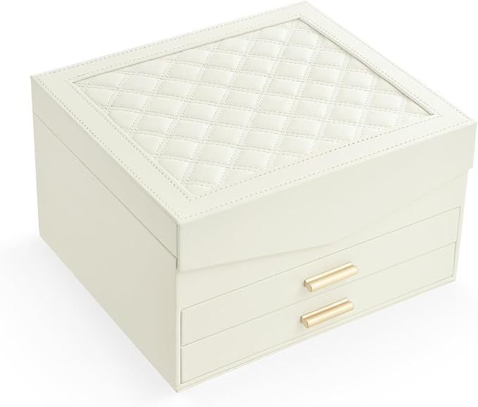 Amearea Jewelry Box Organizer for Women Girls with Mirror, 3-Layer Large Jewelry Storage Case, Synthetic Leather Jewelry Hold