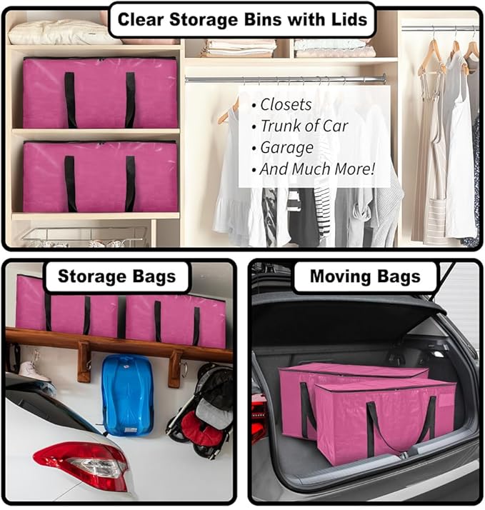 ClearSpace Oversized Moving Bags or Storage Bag – Large Moving Boxes with Backpack Straps, Zippers & Handles – Heavy-Duty Pac