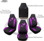 Flying Banner Butterfly car seat Covers ful Set Fashion Universal Lady Woman Female Rear Bench Split Colorized (2 Fronts, Pur