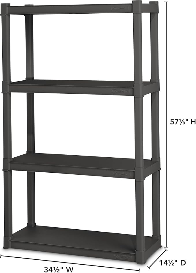 Sterilite 4-Pack 4 Shelf Unit, Heavy-Duty Shelving Storage and Utility Rack - Standing Plastic Organizer Shelves for Kitchen,