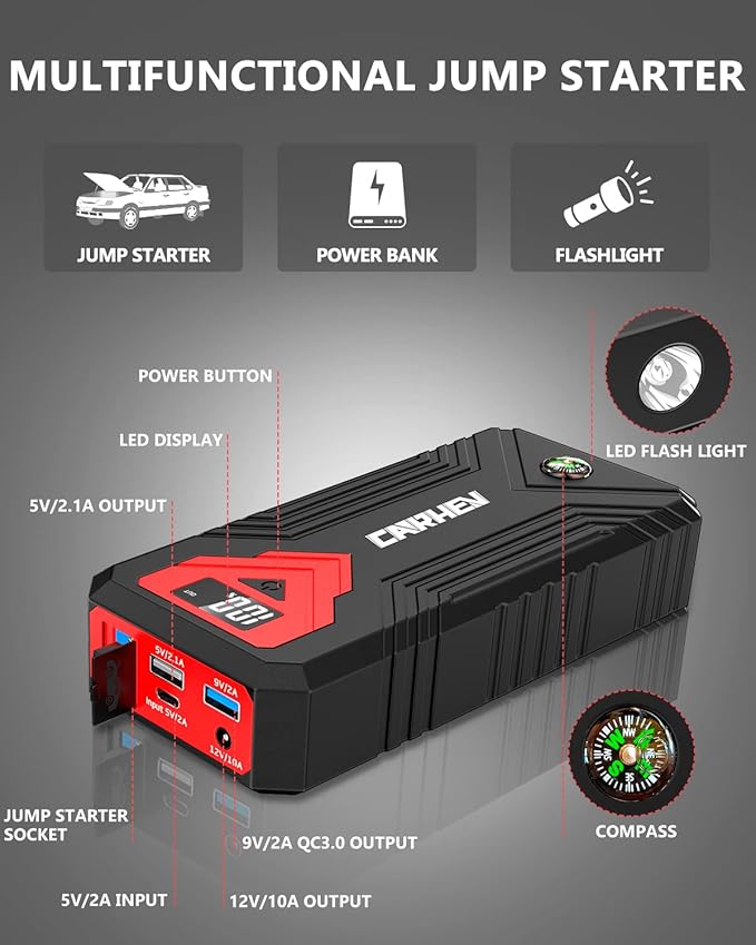 3000A Jump Starter, 24000mAh Car Battery Jump Starter (up to 8.0L Gas and 8.0L Diesel Engine) Battery Jumper Starter