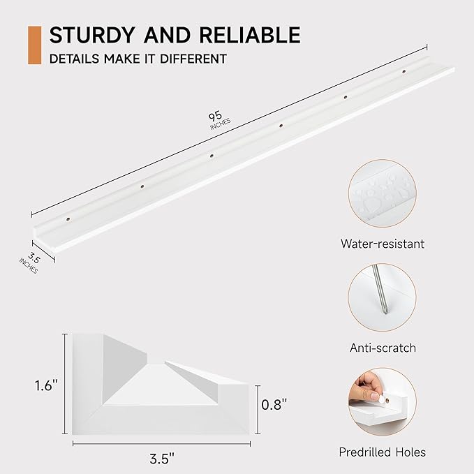 Floating Picture Ledge Shelves for Wall Set of 2, 95 Inches Picture Ledge Shelf with Long Large Nursery Book Shelf for Toys S