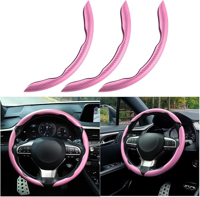 Mandark 3PCS Carbon Fiber Car Steering Wheel Cover, Anti-Skid Leather Vehicle Segmented Steer Wheel Protector, Auto Interior 