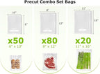 Bonsenkitchen Vacuum Sealer Bags, 20 Gallon 11" x 16"+ 80 Quart 8" x 12"+ 50 Pint 6" x 10", Commercial Grade, BPA Free, Food 