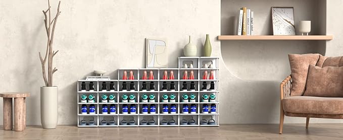 ZOINLIY Stackable Shoe Organizer for Closet, Small Shoe Rack for Entryway, Bedroom, Dorm Rooms, Free Standing Shoe Shelf, Pla