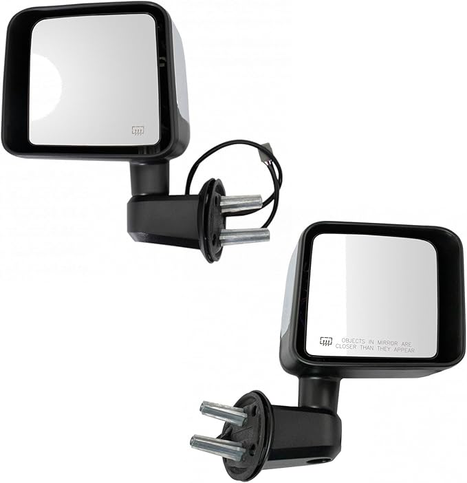 TRQ Driver and Passenger Side Power Heated Chrome Mirror Set Smooth Housing Compatible with 2015-2017 Jeep Wrangler 2018 Wran