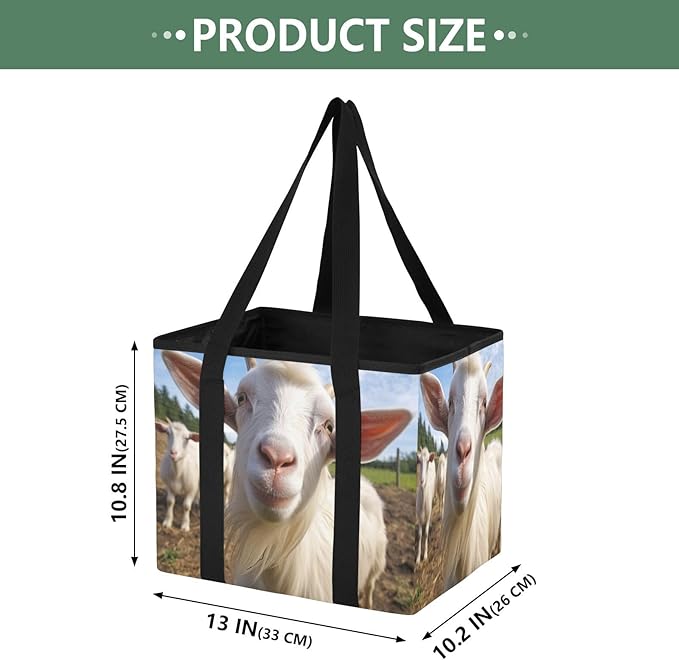 Cute White Goat Reusable Grocery Bags Large Shopping Tote Bag with Reinforced Bottom Board, Water Resistant Foldable Storage 