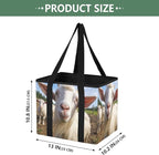 Cute White Goat Reusable Grocery Bags Large Shopping Tote Bag with Reinforced Bottom Board, Water Resistant Foldable Storage 