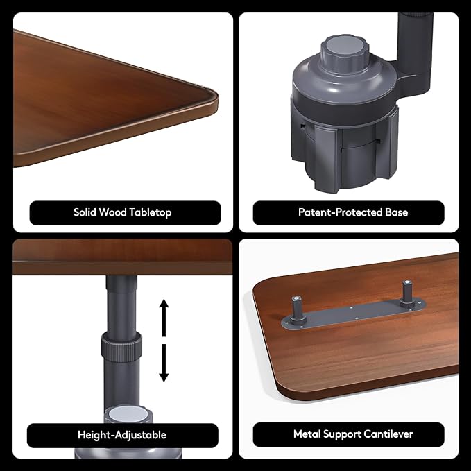 Car Tray Table & Car Laptop Desk, Height-Adjustable 360° Rotating Wood Car Laptop Mount, Steering Wheel Tray, Cup Holder Table,Compatible with Tesla & Most Vehicles Walnut