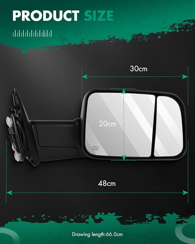 SCITOO Towing Mirrors Compatible With 2009-2015 For Dodge For Ram 1500 2010-2015 For Dodge For Ram 2500 3500 Pickup Truck A Pair(Left Right Side) Power Adjusted Heated No Turn Signal Black Housing