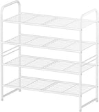 Shoe Rack Metal, Closet Shoe Organizer 4 Tier, Stackable & Adjustable, White