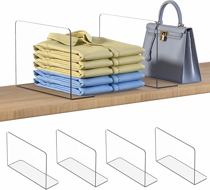 OKPOW Shelf Dividers Closet Organizer - 7.5" Tall X 11.8" Deep Acrylic Clear Sturdy Separate for Clothes Purse - Adjustable S