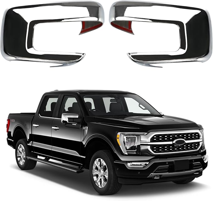 Chrome Side Rearview Mirror Covers Caps Decoration Compatible with 2021-2025 Ford F150, With Turn Signal Model (Chrome-Cut-Out)