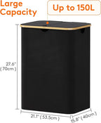 Lifewit 150L Laundry Basket with Lid, Clothes Hampers with Bamboo Handles and 2 Removable Bags, Large Foldable Laundry Hamper