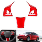 for Tesla 2017-2023 Model 3 and 2020-2024 Model Y Steering Wheel Cover Trim Interior Decoration Protection Accessories(Red)