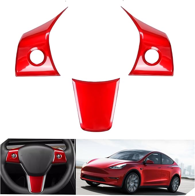 for Tesla 2017-2023 Model 3 and 2020-2024 Model Y Steering Wheel Cover Trim Interior Decoration Protection Accessories(Red)
