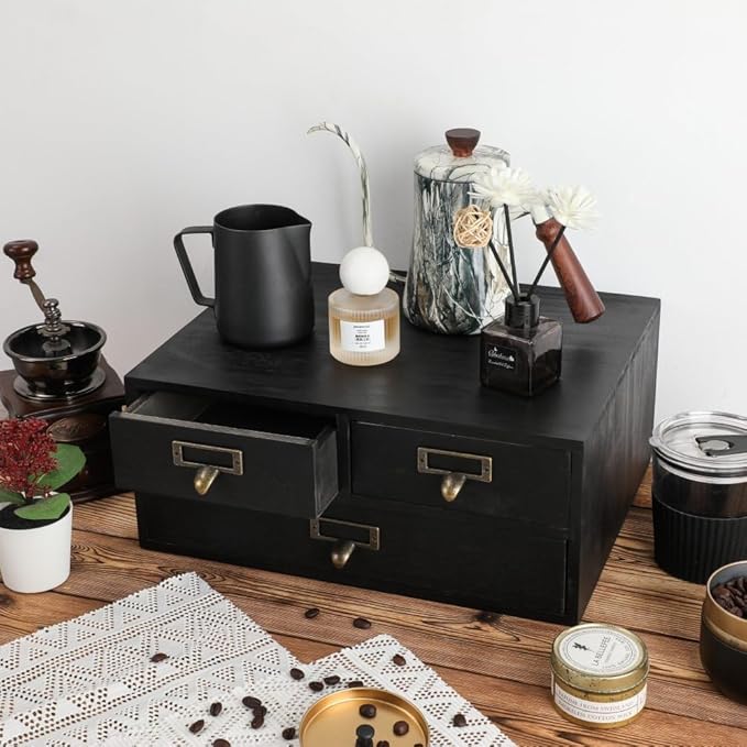 Wooden Storage Box Apothecary Drawers Vintage Wooden Box Wood Desktop Organizer Countertop Drawers Library Card Catalog Cabin