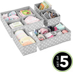 mDesign Soft Fabric Dresser Drawer/Closet Divided Storage Organizer Bins for Nursery - Holds Blankets, Bibs, Socks, Lotion, C
