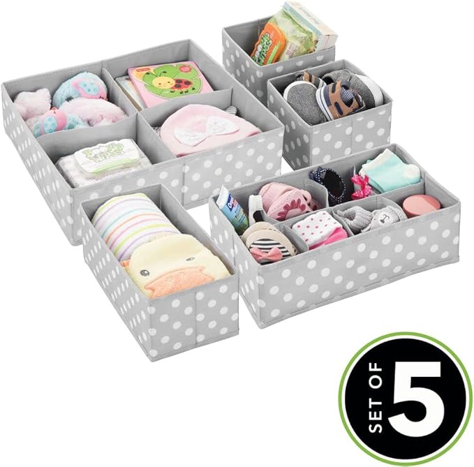mDesign Soft Fabric Dresser Drawer/Closet Divided Storage Organizer Bins for Nursery - Holds Blankets, Bibs, Socks, Lotion, C