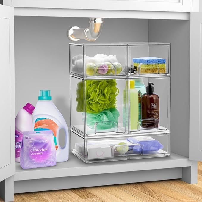 Sorbus Acrylic Storage Containers - 2 Pack, Stackable Storage Bins Set for Bathroom Organization - Clear Acrylic Drawer Organ