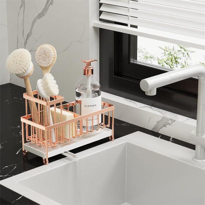 Cisily Sponge Holder for Kitchen Sink, Sink Caddy Organizer with High Brush Holder, Kitchen Countertop Organizers and Storage