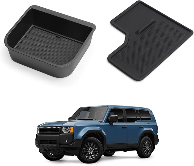 smabee 2PCS Fit for 2024 2025 2026 Toyota Land Cruiser Prado 250 Center Console Cool Box Organizer + Wireless Charging Protective Mat Accessories Black (Not Fit 1958 Model)