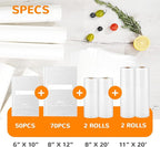 All-in-One Variety Pack Vacuum Sealer Bags & Rolls – 50x 6''x10'', 70x 8''x12'', 2 Rolls 11''x20', 2 Rolls 8''x20' – Premium 