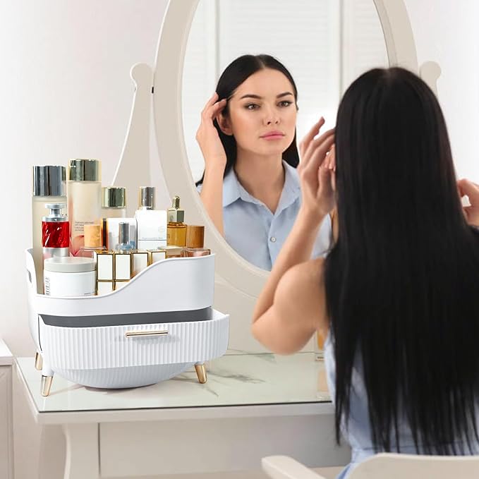 Makeup Organizer for Vanity, Large Capacity Skincare Cosmetic Organizer Countertop with 2 Drawers, Cosmetic Display Cases Mak