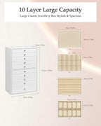 GUKA Large Jewelry Box, Jewelry Case with 10 Drawers for Big and Small Jewelry, Jewelry Storage Organizer for Watch Earrings 