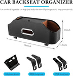 Car Seat Back Organizer with 2 Drink Cup Holder, Headrest Rear Seat Storage Organizer with Tissue Box and Hook, Multi-Functional Backseat Hanging Storage Box for Kids Travel (Black)