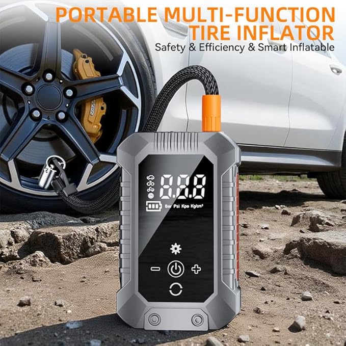 Cordless Tire Inflator Portable Air Compressor - 3600mAh Rechargeable Car Tire Pump with Digital Pressure Gauge, LED Light, Auto Shut Off, Dual Power Source for Car, Motorcycle, Bicycle, Balls