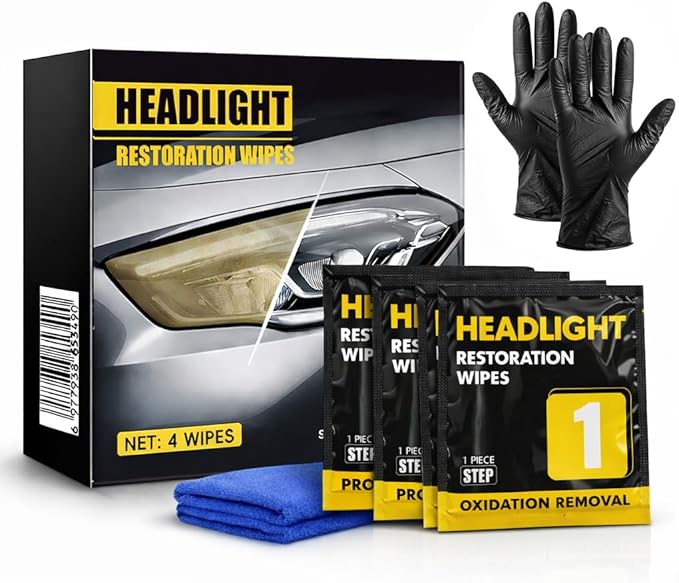 Car Headlight Restoration Kit, 2-Step Headlight Cleaner with Oxidation Removal & Ceramic Coating Wipes, Removes Oxide & Yellowing Restore Clarity, Headlight Polish Restorer Kit