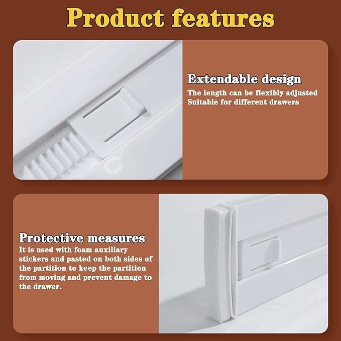 4 Pcs Drawer Dividers for Clothes, 3.15" High 11.34"-19.69" Adjustable Expandable Dresser Drawer Organizer, Clear Plastic Sep