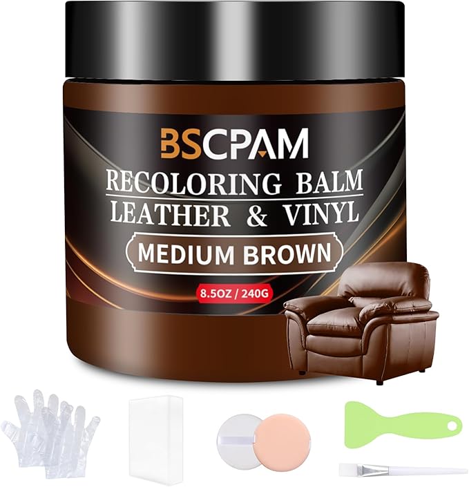 Medium Brown Leather Recoloring Balm,Leather Couch Scratch/Stain Remover,Leather Repair kit for Vinyl Furniture and Car Inter