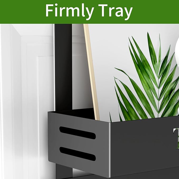Over The Door Rack, Towel Hooks for Bathroom,Towel Hanger with Tray and 5 Hooks for Bedroom Kitchen(Black)