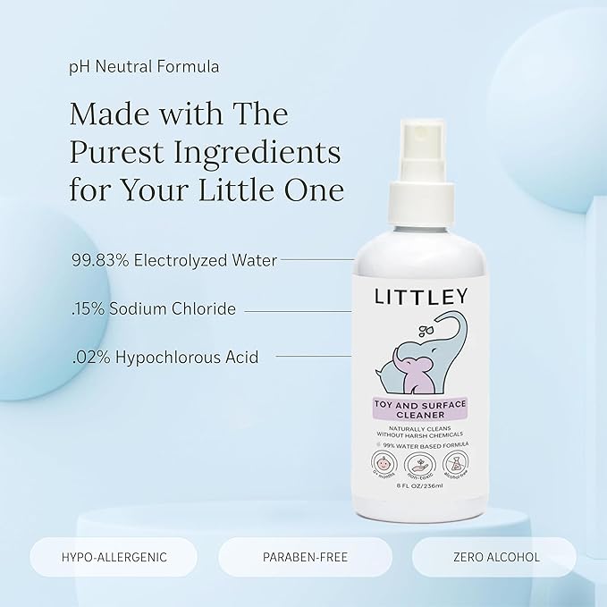 Littley Toy & Surface Cleaner | Alcohol-Free HOCl Spray for Baby Toys & High-Touch Surfaces | Fragrance-Free Formula | Gentle