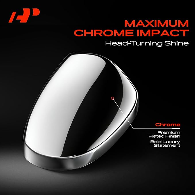 A-Premium Driver Side Rearview Mirror Cover Cap - Compatible with Chevrolet Tahoe Suburban & GMC Yukon XL & Cadillac Escalade, 2021 2022 2023 2024 - Chrome, Without Turn Signal Hole