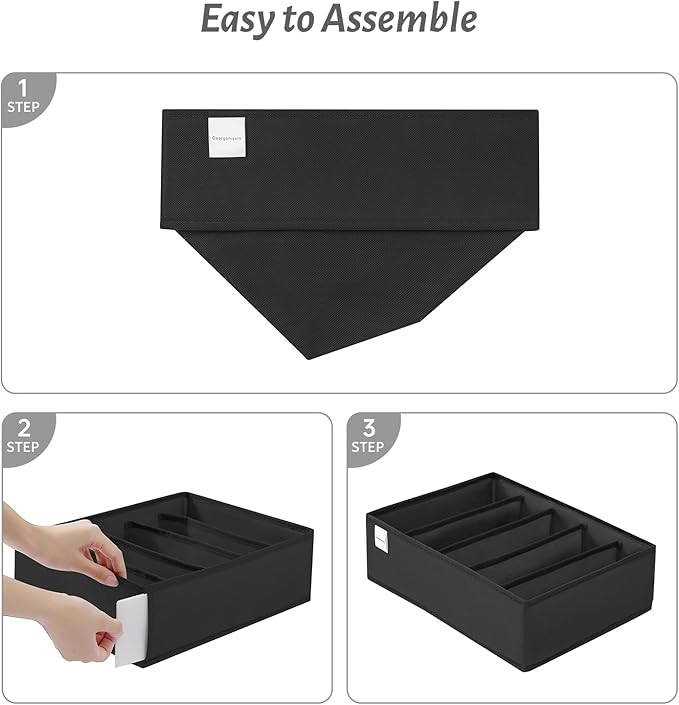 4 Packs T-shirt Drawer Organizers for Clothing,5 Grids Compartment Wardrobe Storage Box, Washable Clothes Organizer for Folde