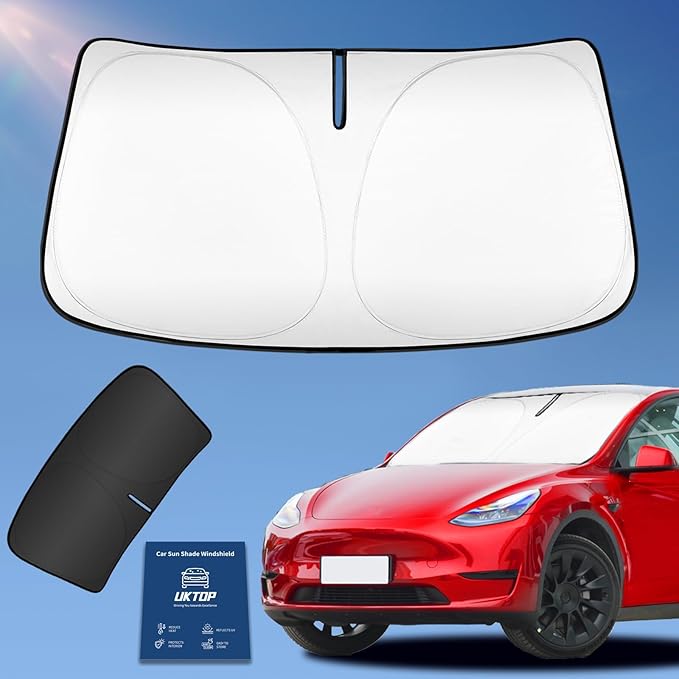 Sun Shade Sunshade for Tesla Model X 2016-2025 2026 Windshield Cover, 4-Layers Sun Shield 250T Silver Sun Visor Foldable Front Window Shade Blocks UV Rays Car Accessories