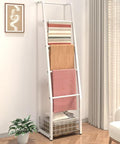 6.3ft Blanket Ladder with Storage Basket, 5 Tier Decorative Ladder Shelf Stand for Living Room & Bedroom, Wall-Leaning Blanke
