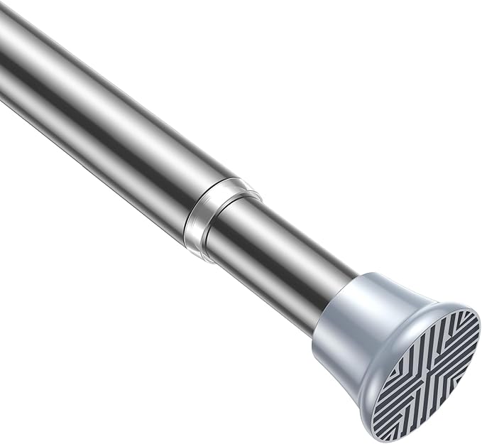 AIZESI Silver Adjustable Tension Curtain Rod, 31-63 Inch Spring No Drill Stainless Steel Shower Rods for Bathroom，Closet ，Win