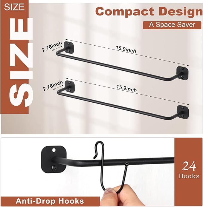 Hat Rack for Wall 24 Baseball Caps, 2 Pack Modern Metal Hat Organizer with 24 Hooks Hat Holder Wall-Mounted Storage Display f