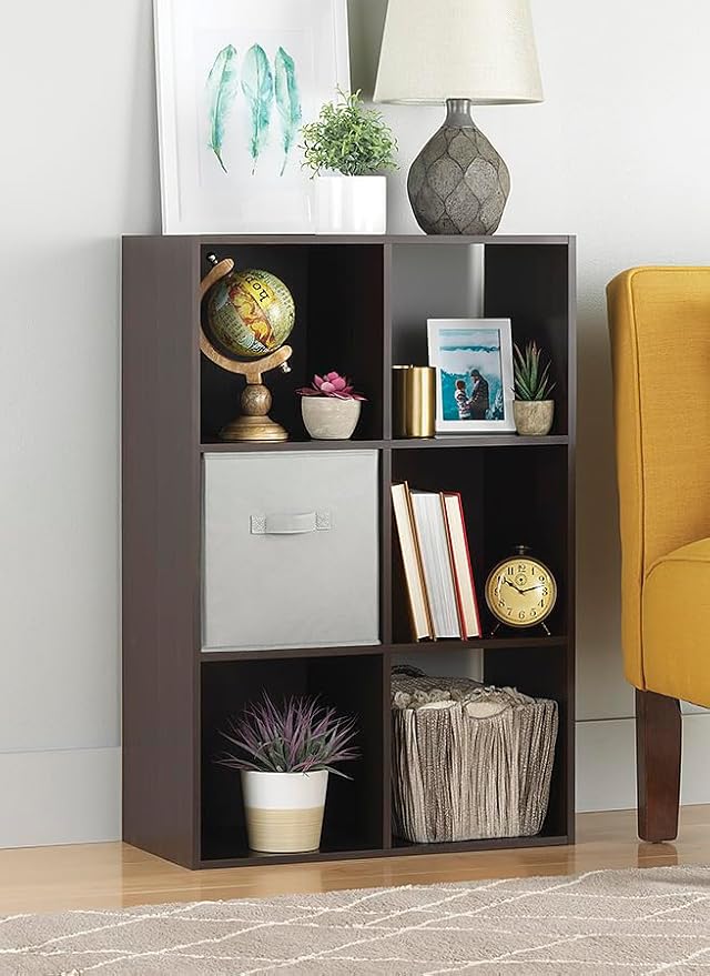 Whitmor 6 Cube Storage Organizer, 3 Tier Stackable Mdf Wood Bookcase, Open Storage Display Bookshelf, Storage Cabinet for Liv
