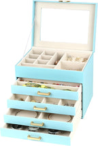 Kendal Jewelry Box, 5-Layer Jewelry Organizer Box with Glass Lid, Blue, Heart Shaped PU Leather, Storage Box for Necklace Ear