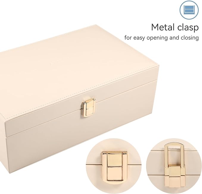 LANDICI Jewelry Box Organizer for Men Women, 2 Layer 4 Slot Watch Storage Case with Removable Tray, PU Leather Large Jeweller