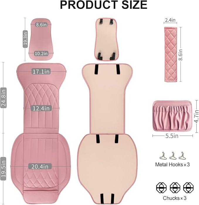 1 Pack Leather Front Car Seat Cover, Universal Sideless Car Seat Protector with Storage Pocket and Seat Belt Pad, Waterproof 