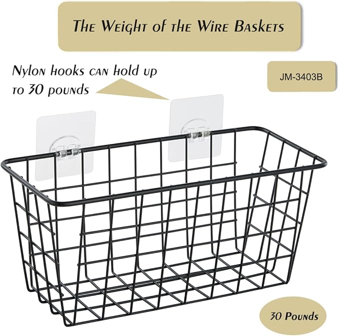 JUNCHU CHERRY 5 Pack Hanging Storage Basket, Bathroom Basket, Household Goods, with Traceless Tape, no Drilling, for Cabinet 