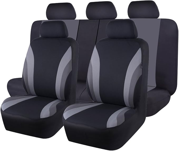 CAR PASS Line Rider Sporty Cloth 11PCS Universal Fit Car Seat Cover -100% Breathable with 5mm Composite Sponge Inside,Airbag 